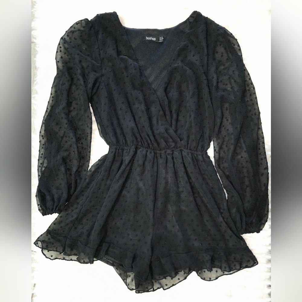 Boohoo Black Sheer Polka Dot Romper